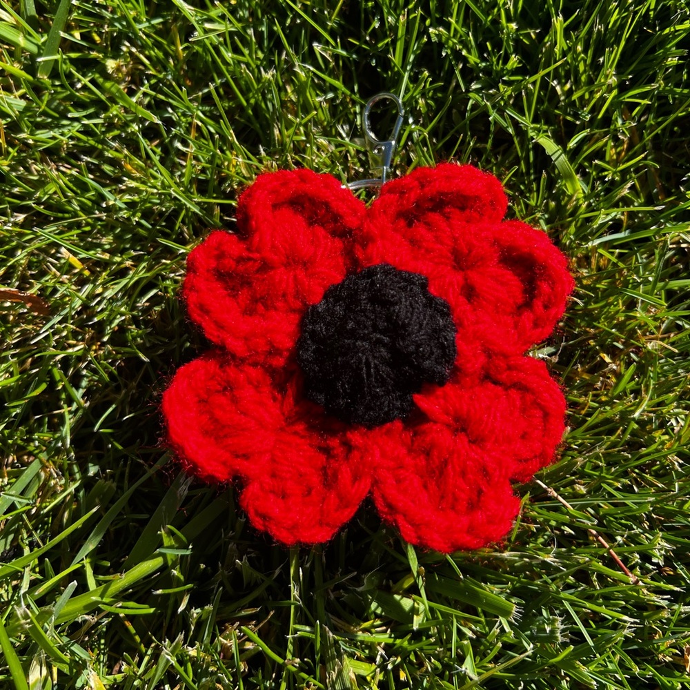 3/$20 Hand Crocheted Red Poppy Flower Keychain! - Picture 5 of 9